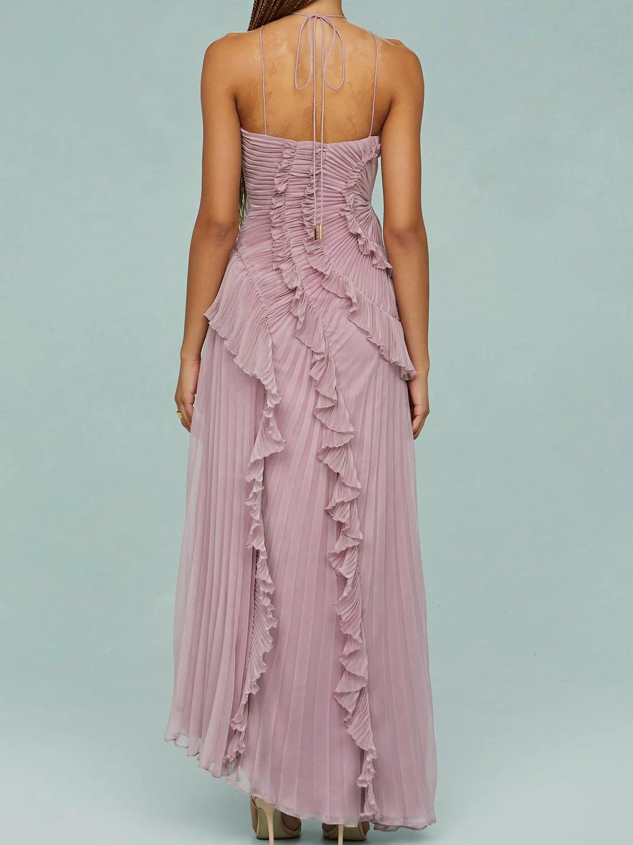 Ruth | Long Pleated Dress with Straps and Slits