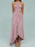 Ruth | Long Pleated Dress with Straps and Slits