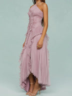 Ruth | Long Pleated Dress with Straps and Slits