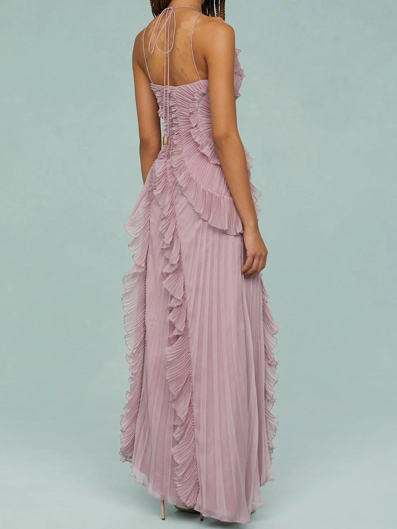 Ruth | Long Pleated Dress with Straps and Slits