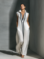 Women's White Sleeveless Maxi Dress With Black Contrast Trim