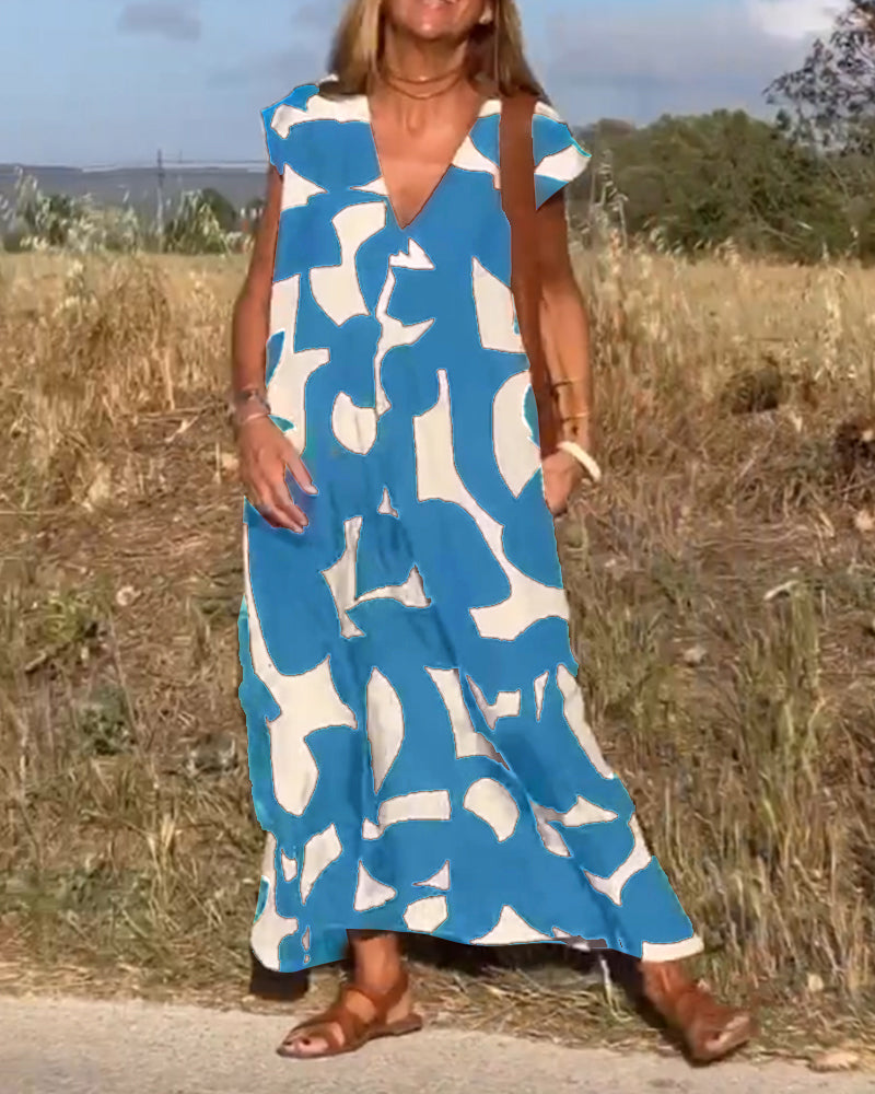 Elowen - Irregular Geometric Print Sleeveless Dress