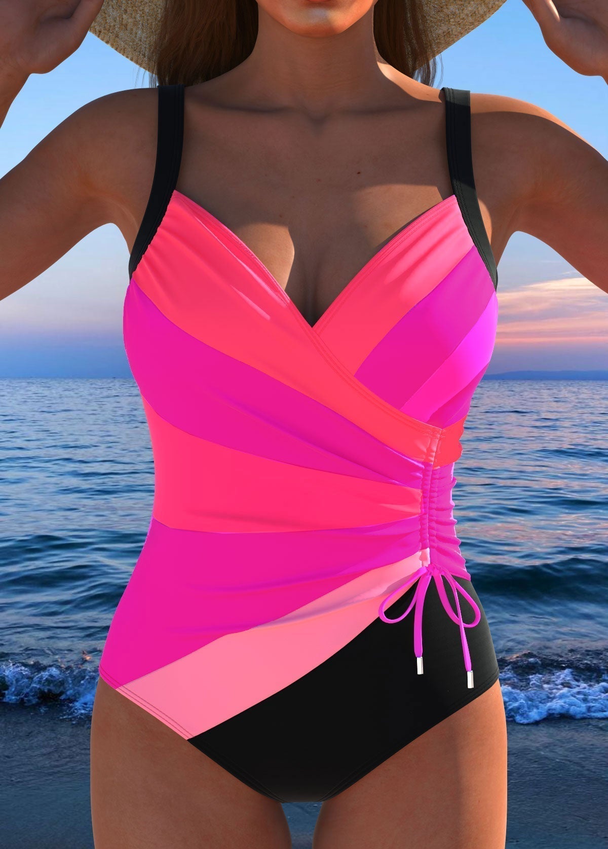 Mercedes™ | Luxury swimsuit with crossover neckline and multicolor print