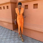 Selena - Elegant Fiery Drape Wedding Guest Maxi Dress