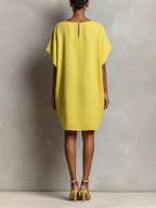 Women’s Lime Yellow Batwing Sleeve Patch Pocket Shift Dress