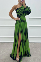 Shiloh - Elegant Striped Wedding Guest Maxi Dress with One Shoulder