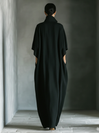 Women's Black Oversized Kimono-Sleeve Maxi Dress With Pockets