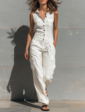 Women's Minimalist Single-breasted Sleeveless Jumpsuit