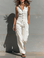 Women's Minimalist Single-breasted Sleeveless Jumpsuit