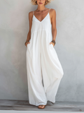 Women's Casual White Sleeveless Loose Jumpsuit