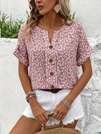 Cindy™ | Floral Print Notched Colour Blouse