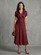 Theodora | Pleated Waistline Stripe Midi Dress