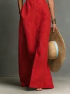 Women's Minimalist Collared Single-Breasted Sleeveless Maxi Shirt Dress