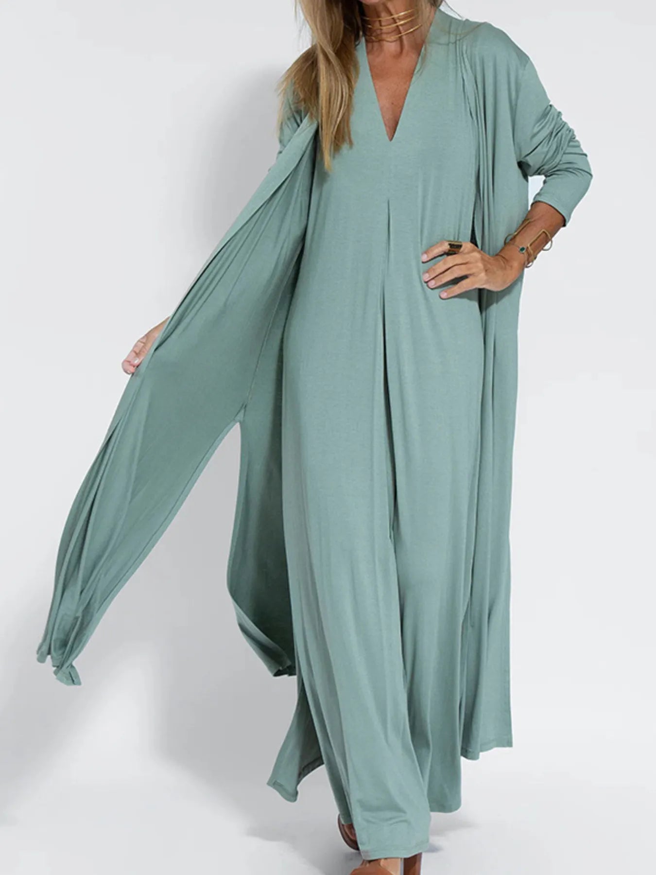 Maxi Dress Without Sleeves with V-Neck and Slit Plus Sizes