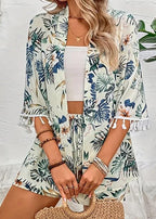 Victoria™ - Elegant Floral Cardigan With Beach Shorts Set