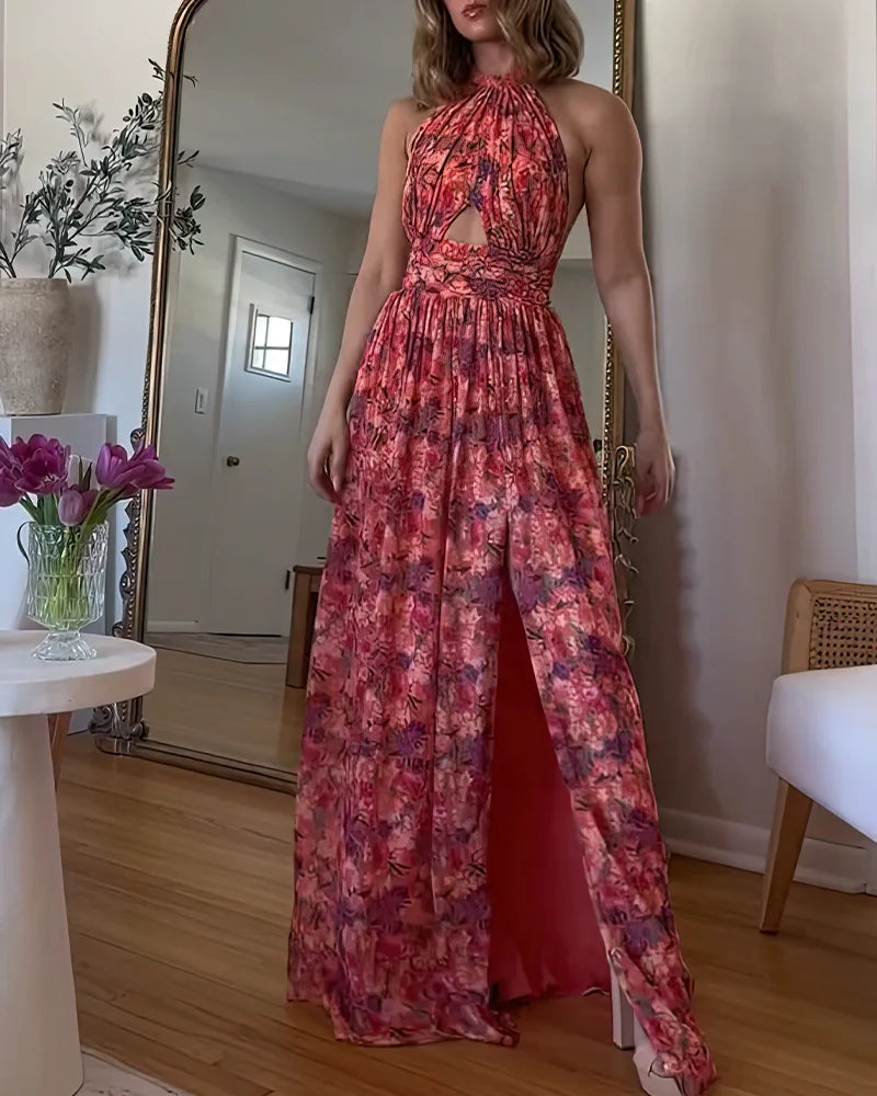 Isa Luna | Backless Maxi Dress with Floral Print