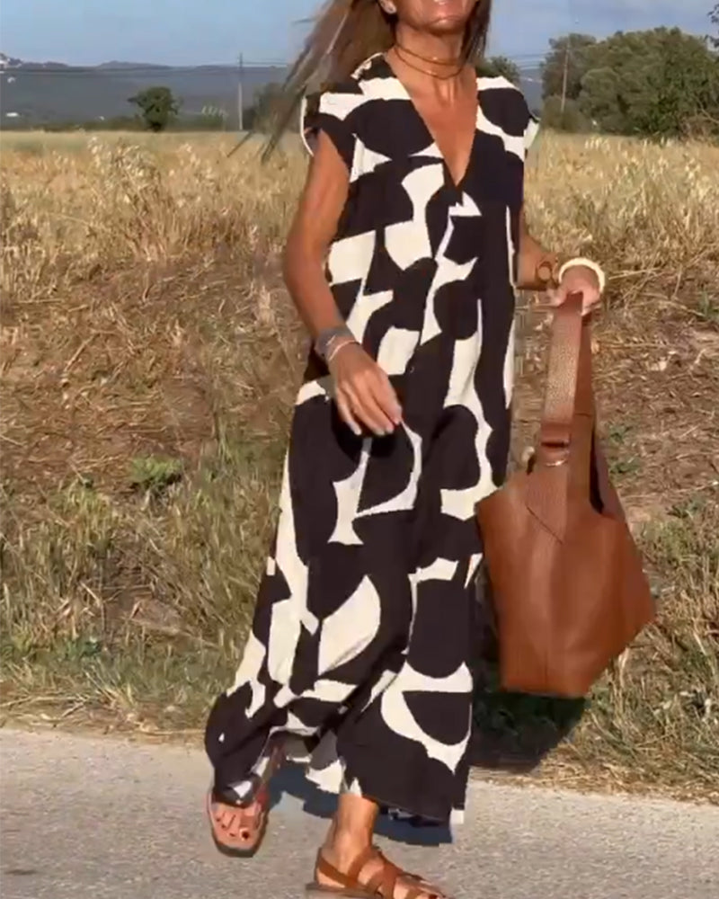 Elowen - Irregular Geometric Print Sleeveless Dress
