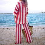 Amelia™ - Striped Hollow Out Top And Pants Set