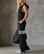Giada | Retro Sports Jumpsuit with Hood and Stripes