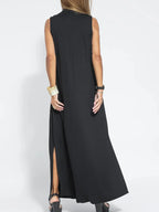 Maxi Dress Without Sleeves with V-Neck and Slit Plus Sizes