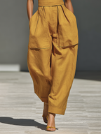 Women's Mustard Yellow Jumpsuit With Crisscross Neckline & Relaxed Trousers