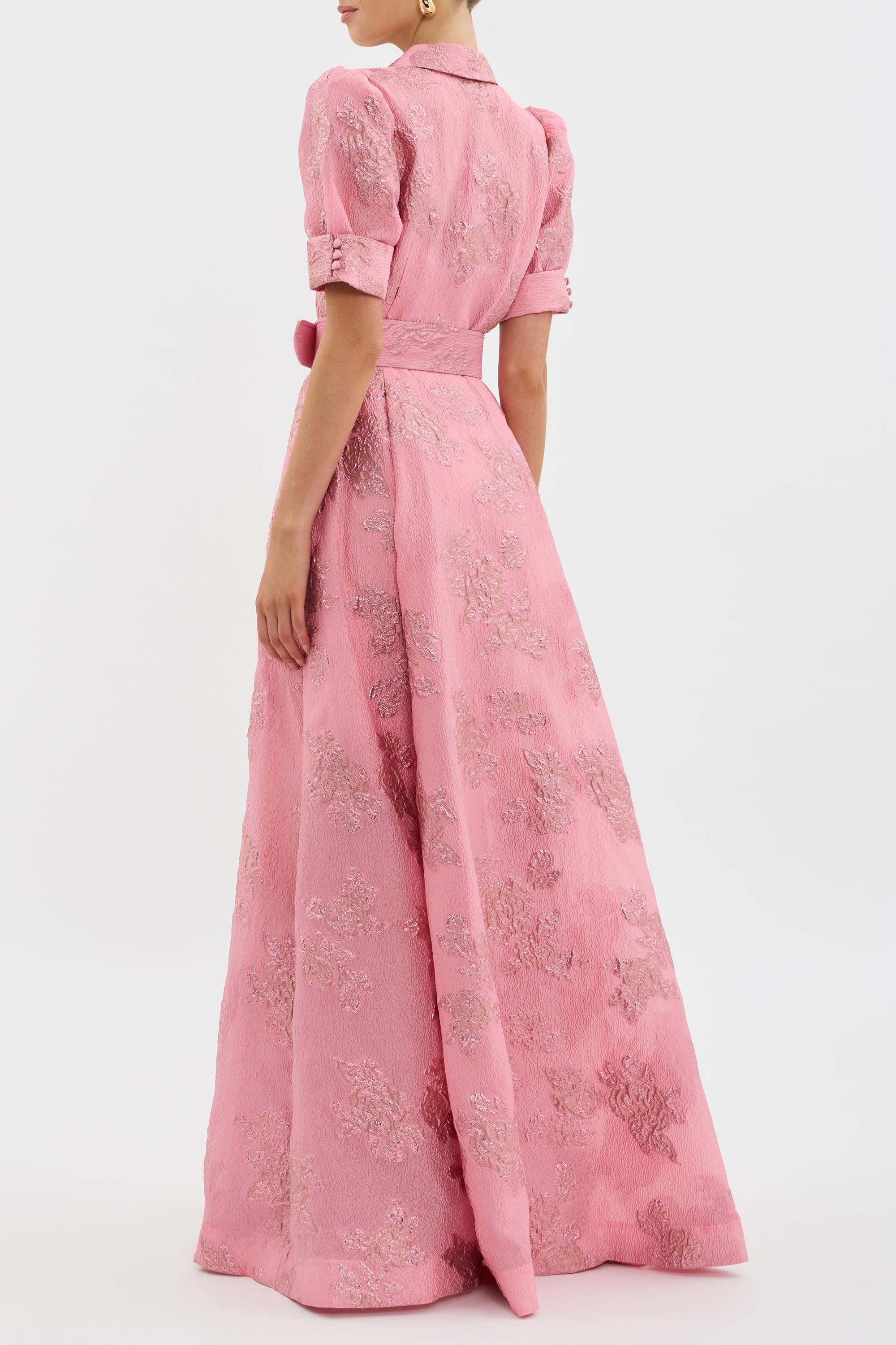 Anabella - Elegant Wedding Guest Maxi Dress with Short Puff Sleeves