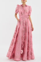 Anabella - Elegant Wedding Guest Maxi Dress with Short Puff Sleeves