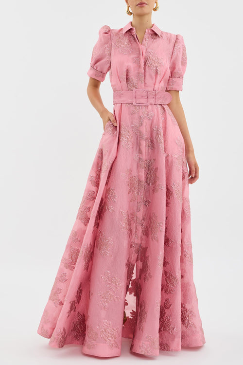Anabella - Elegant Wedding Guest Maxi Dress with Short Puff Sleeves