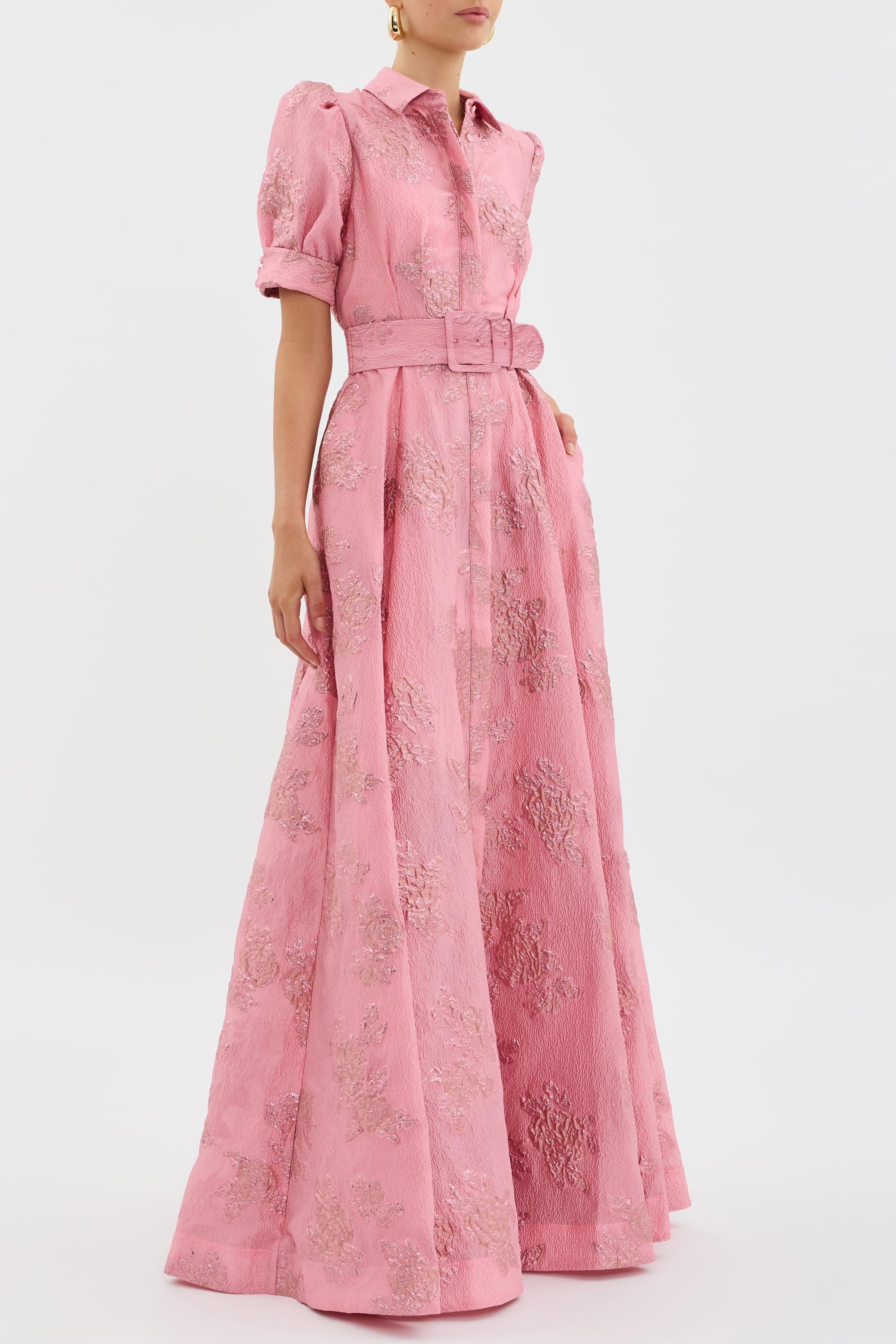 Anabella - Elegant Wedding Guest Maxi Dress with Short Puff Sleeves