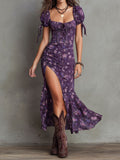 Wendy | Boho Puff Sleeve Midi Dress with Floral Print