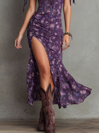 Wendy | Boho Puff Sleeve Midi Dress with Floral Print
