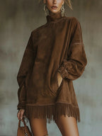 Amalia | Dress with High Neck and Fringes