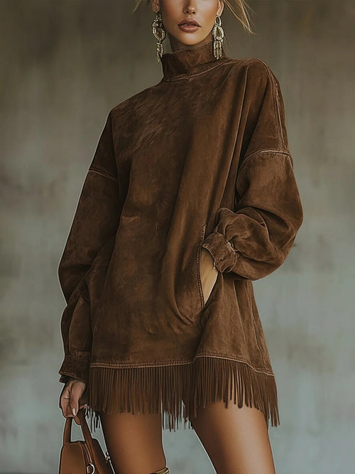 Amalia | Dress with High Neck and Fringes
