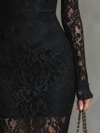 Teresa - Elegant Maxi Fishtail Dress in Stretch Black Lace