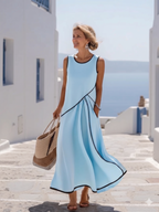 Soleia | Elegant Contrast Trim Draped Maxi Dress