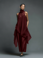 Women's Minimalist Imitation Acetate Slip Dress Paired With A Chiffon Overlay Maxi Dress