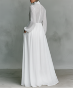 Elisa - Maxi Minimalist Dress with Patchwork, High Collar and Long Sleeves