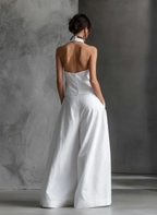 Women's Casual White Halter-neck Sleeveless Top And Skirt Set