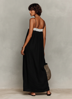 Women's Minimalist Lace-Paneled Strapless With Spaghetti Straps Maxi Dress