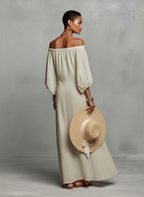 Women's Minimalist Off-the-shoulder Three-quarter Sleeve Embroidered Maxi Dress