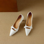 Rosalind | Women's Bow Detail Pumps Pointed Toe Kitten Heel Shoes
