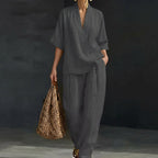 Dolores | Relaxed Henley Top and Wide-Leg Pants Co-Ord Set