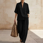 Dolores | Relaxed Henley Top and Wide-Leg Pants Co-Ord Set