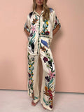 Nika | Satin Shirt and Pants Set with Unique Vibes Resort Print