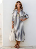 Nadia | Elegant Striped Midi Shirt Dress
