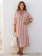 Nadia | Elegant Striped Midi Shirt Dress