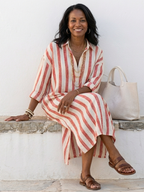 Nadia | Elegant Striped Midi Shirt Dress