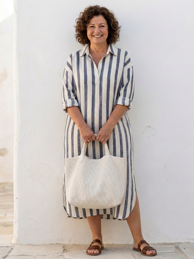 Nadia | Elegant Striped Midi Shirt Dress