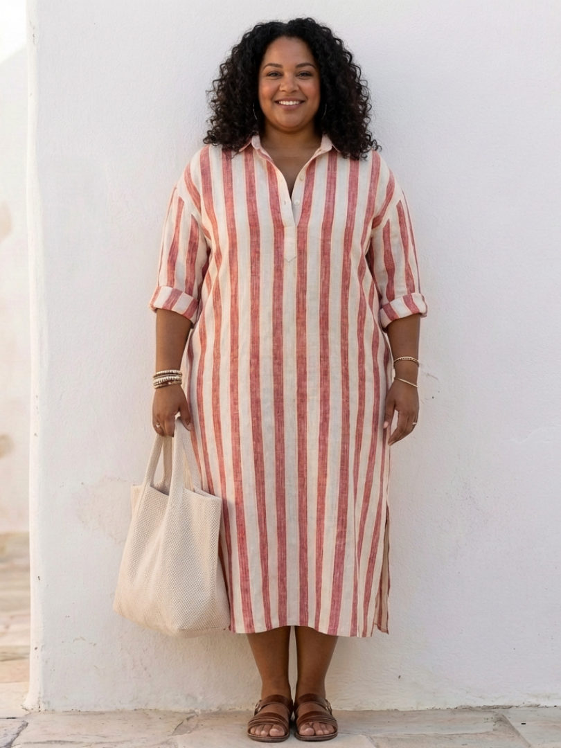 Nadia | Elegant Striped Midi Shirt Dress