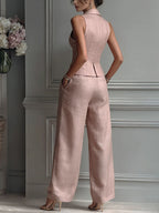 Women's Two-Piece Set with V-Neck and Buttons